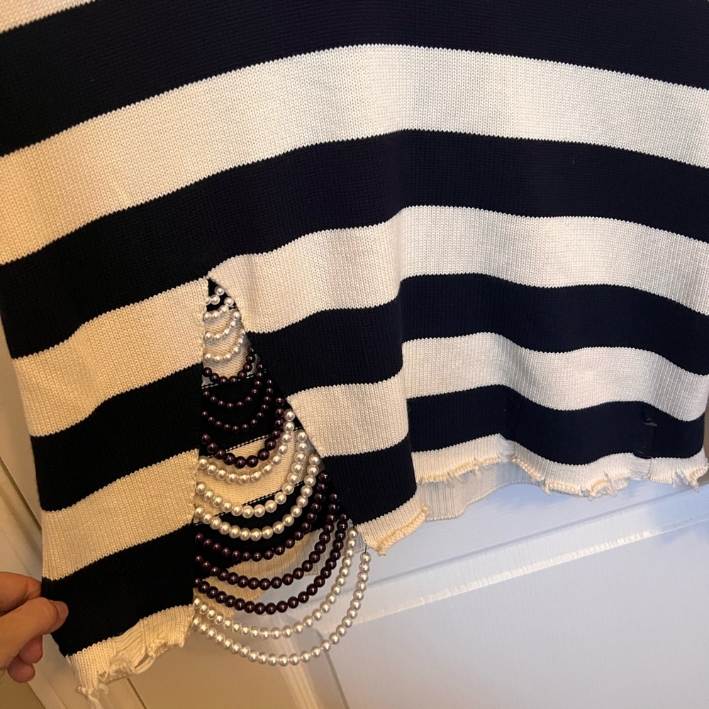 Monse Faux Pearl Striped Navy Knit Sweater Women's XS.💎Spring/Summer 2019 Runway - Picture 5 of 12